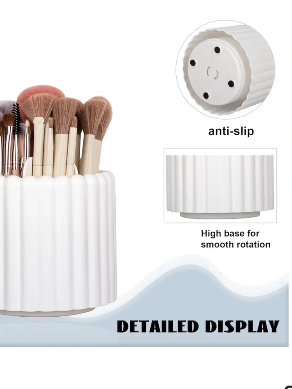 NEW 360 Rotating Makeup Brush Holder 7 Slots Removable Pen Holder White